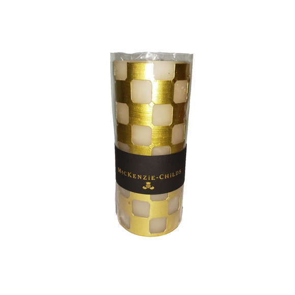 MacKenzie Childs Gold Check Candle 6" Tall Beeswax Retired - Picture 2 of 4
